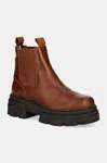 Boty s gumou Tommy Hilfiger COMBAT LEATHER LOW CHELSEA dámské, hnědá barva, na platformě, FW0FW08089