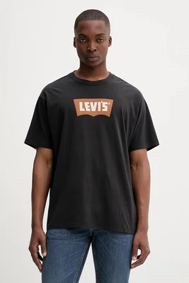 Bavlněné tričko Levi's černá barva, s potiskem, 000RY