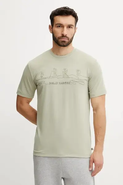 Tričko Helly Hansen SKOG RECYCLED GRAPHIC zelená barva, s potiskem, 63082