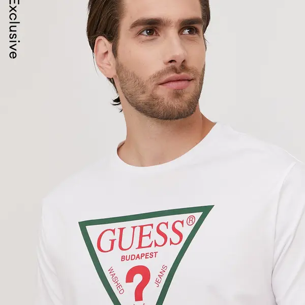 Tričko Guess pánské, bílá barva, s potiskem