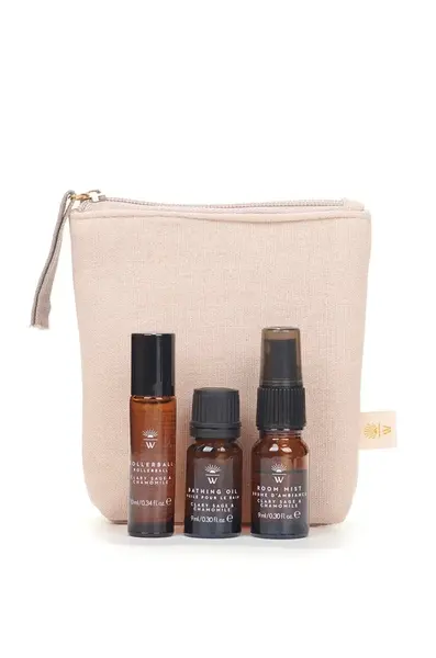 Sada interiérového spreje, roll-onu a koupelového oleje Wanderflower Rest and Restore Aromatherapy 3-pack