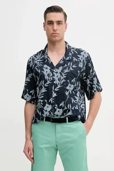Košile Tommy Hilfiger pánská, modrá barva, relaxed, UM0UM03227
