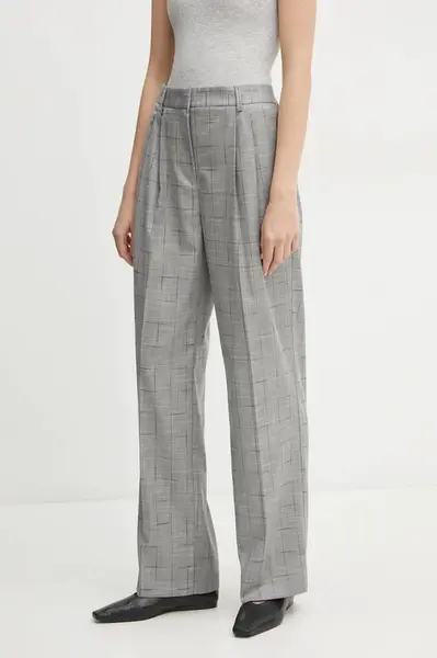 Kalhoty Bruuns Bazaar dámské, šedá barva, střih cigarette, high waist, BBW4226