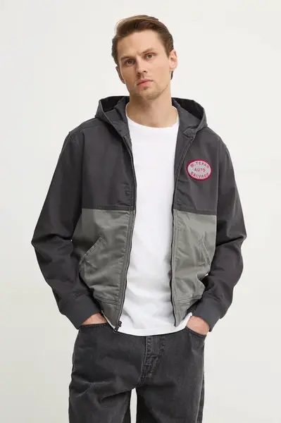 Bunda Hollister Co. pánská, šedá barva, přechodná, KI332-4146