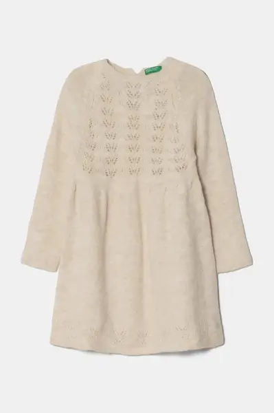 Dětské šaty s příměsí vlny United Colors of Benetton béžová barva, mini, 1055GV001