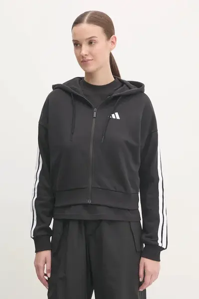 Mikina adidas Essentials dámská, černá barva, s kapucí, s aplikací, JE0052