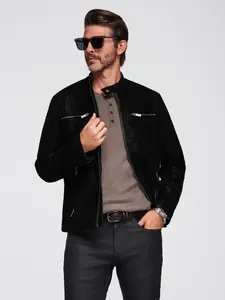Ombre Stylish men's eco leather biker jacket with collar