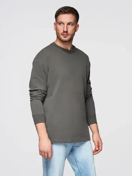 Ombre Men's cotton LOOSE FIT longsleeve with round neckline - gray-green