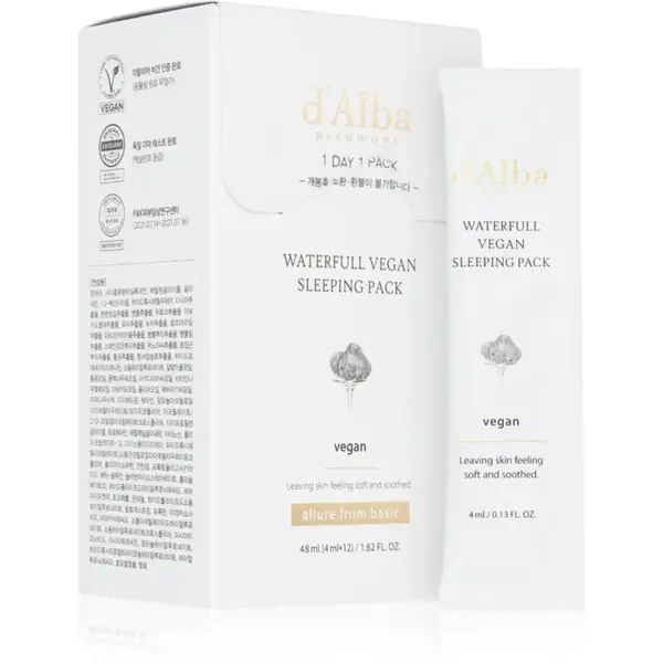 d'Alba Waterfull Vegan Sleeping Pack uklidňující hydratační maska na noc 4x12 ml