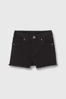 Dětské riflové kraťasy Pepe Jeans A-LINE SHORT HW JR černá barva, hladké, nastavitelný pas