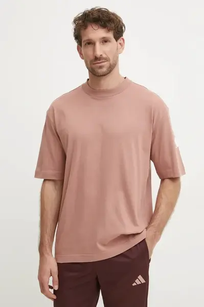 Bavlněné tričko adidas Essentials oranžová barva, s potiskem, JF3620