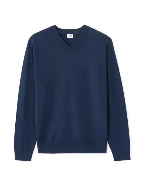 Tmavě modrý svetr s výstřihem do V