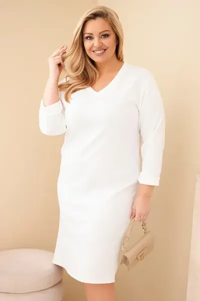 Plus size šaty s V-výstřihem, bílé