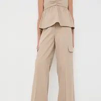 Kalhoty Notes du Nord Inessa dámské, béžová barva, jednoduché, high waist