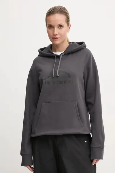 Mikina Helly Hansen NORD GRAPHIC dámská, modrá barva, s kapucí, s potiskem, 62981