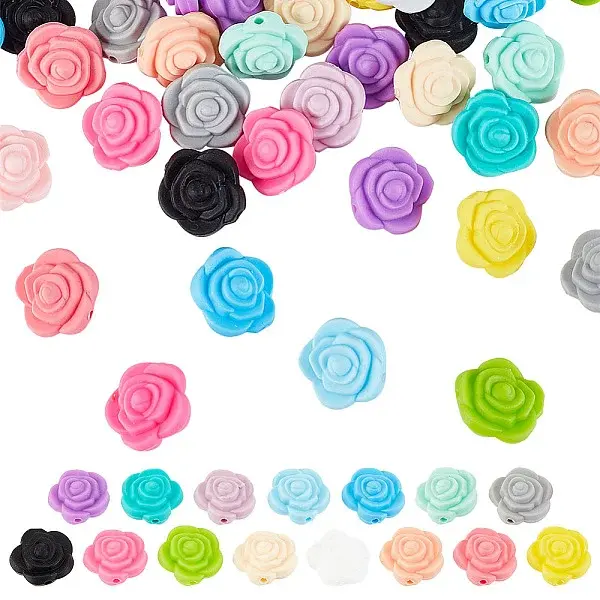 60Pcs 15 Colors Food Grade Eco-Friendly Silicone Focal Beads