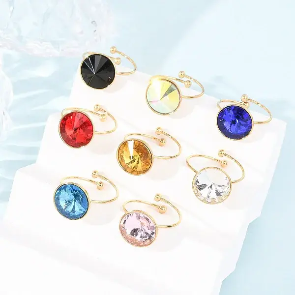 304 Stainless Steel with Glass Cuff Rings for Women