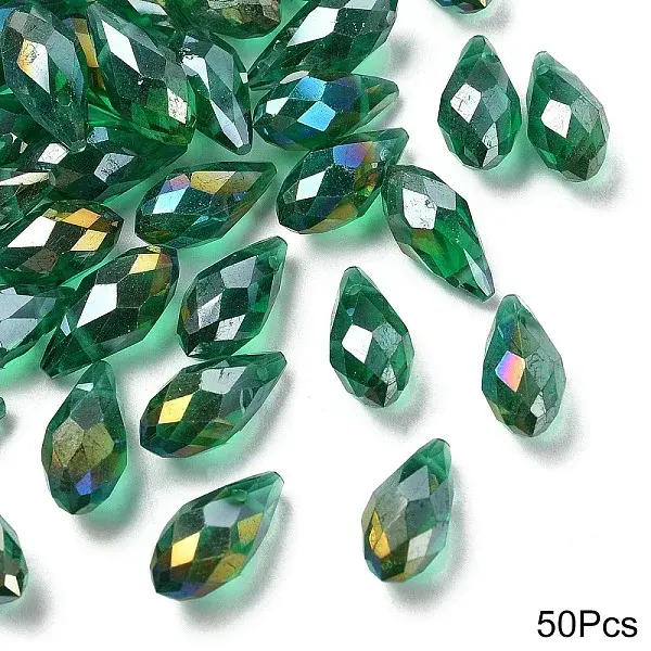 50Pcs Electroplate Glass Faceted Teardrop Beads