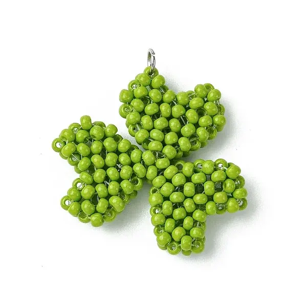 Glass Seed Beaded Clover Pendants