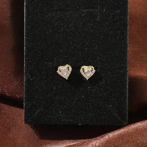 Brass Micro Pave Clear Cubic Zirconia Stud Earrings for Women