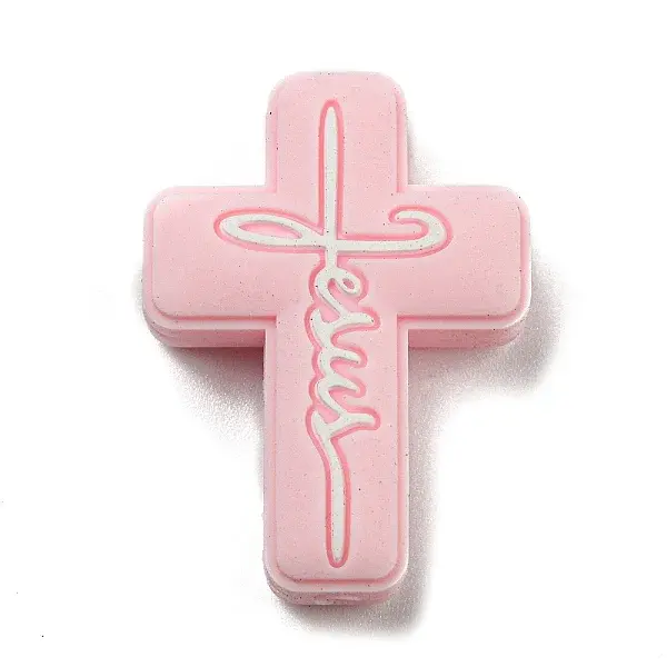 Cross with Word Jesus Silicone Focal Beads