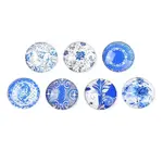 Blue and White Floral Printed Glass Cabochons