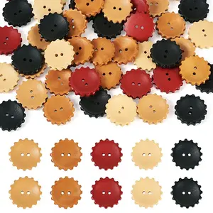 60Pcs 5 Styles Spray Painted Natural Wood Buttons