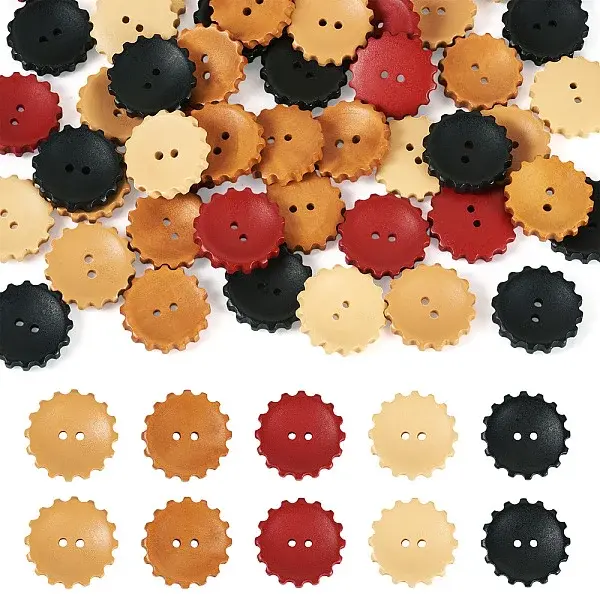 60Pcs 5 Styles Spray Painted Natural Wood Buttons