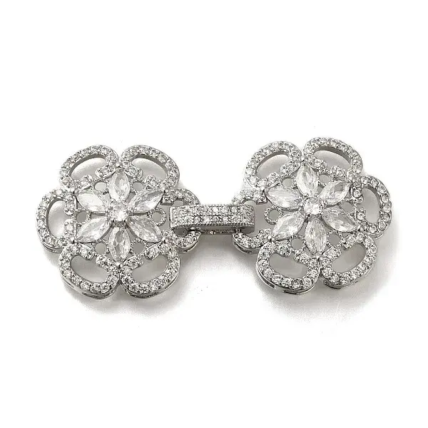 Rack Plating Flower Brass Micro Pave Clear Cubic Zirconia Fold Over Clasps