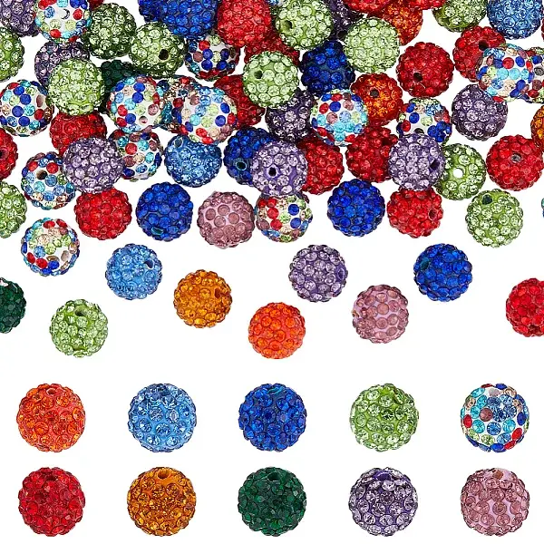 10mm Disco Ball Clay Beads Mixed Colors Pave Rhinestones Spacer Round Beads