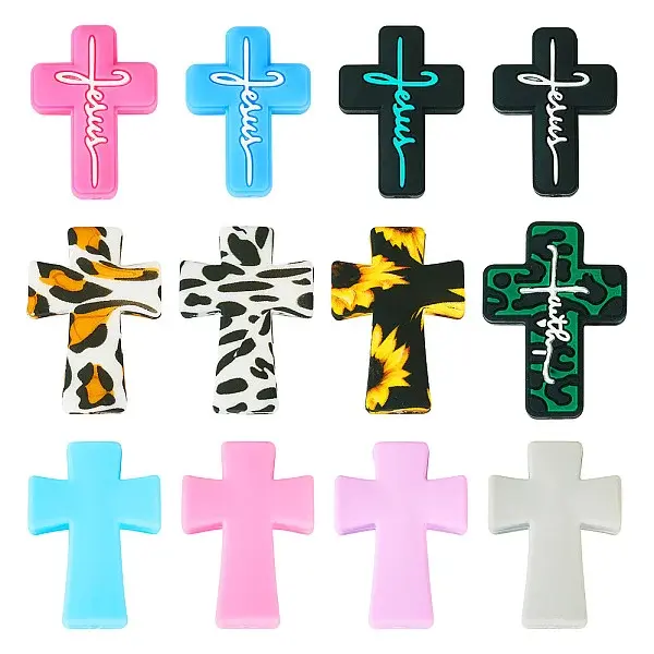 12Pcs 12 Style Cross Food Grade Eco-Friendly Silicone Beads