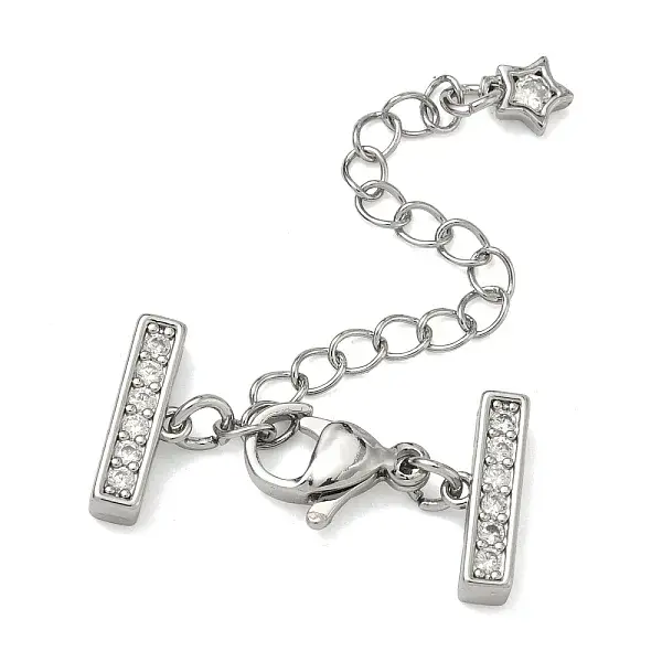 Brass Micro Pave Clear Cubic Zirconia Curb Chain Extender