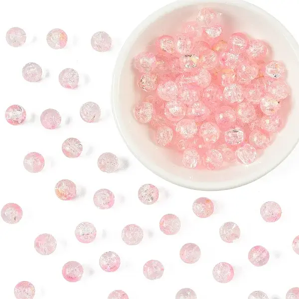 100Pcs Transparent Spray Painted Crackle Glass Beads