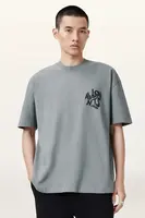 Bavlněné tričko AllSaints ORLANDO SS šedá barva, s potiskem, M022PA