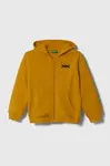 Dětská bavlněná mikina United Colors of Benetton žlutá barva, s kapucí, vzorovaná