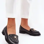 Kožené mokasíny se zlatou ozdobou černé Laura Messi 2927