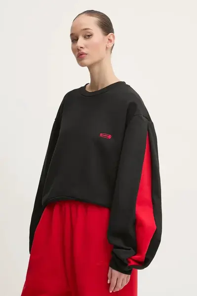 Bavlněná mikina K+LUSHA dámská, černá barva, s aplikací, KLW55002TJF01PX