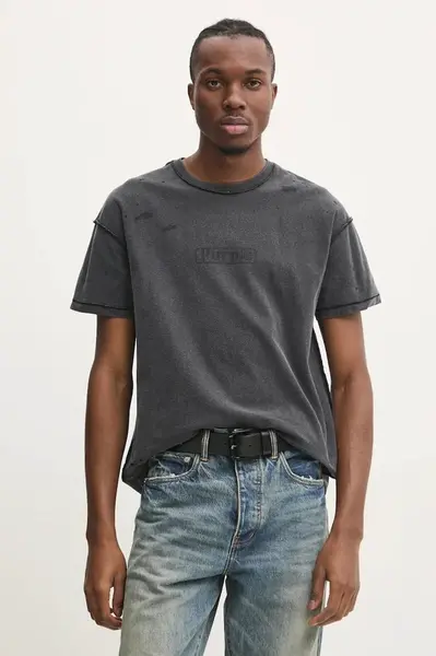 Bavlněné tričko PURPLE BRAND TEXTURED INSIDE OUT TEE šedá barva, s potiskem, P101-JBCP125