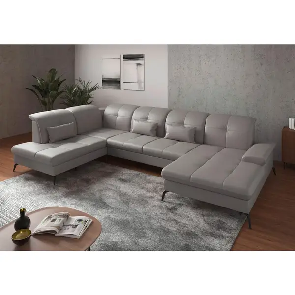 Sit & More SEDACÍ SOUPRAVA, textil, kůže, světle šedá