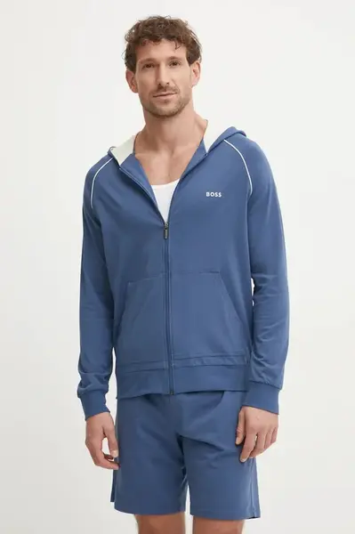 Mikina BOSS Mix&Match Jacket H modrá barva, s kapucí