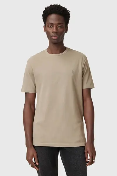 Bavlněné tričko AllSaints BRACE béžová barva, M030JB