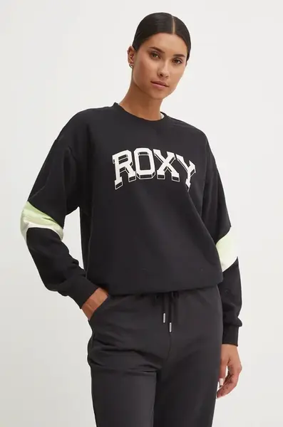 Bavlněná mikina Roxy Essential Energy dámská, černá barva, vzorovaná, ERJFT04861