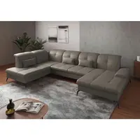 Sit & More SEDACÍ SOUPRAVA, textil, kůže, šedá