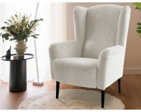 Kreslo ušiak Canto, krémová štruktúrovaná látka%