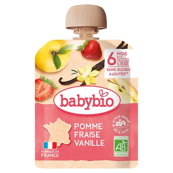BABYBIO Kapsička jablko jahoda vanilka 6m+ 90 g
