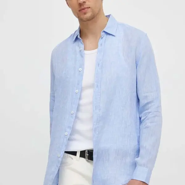 Lněná košile United Colors of Benetton regular, s klasickým límcem