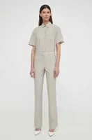 Vlněné kalhoty Theory béžová barva, jednoduché, high waist