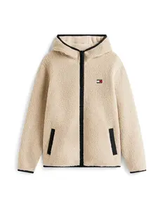 Tommy Jeans Flisová bunda  béžová / čierna