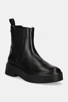 Kožené kotníkové boty Tommy Hilfiger MINIMAL LEATHER CHELSEA LOGOTAPE dámské, černá barva, na plochém podpatku, FW0FW08095