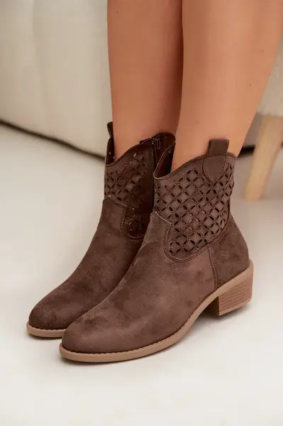 Dámské perforované kotníkové kozačky na podpatku Briavine